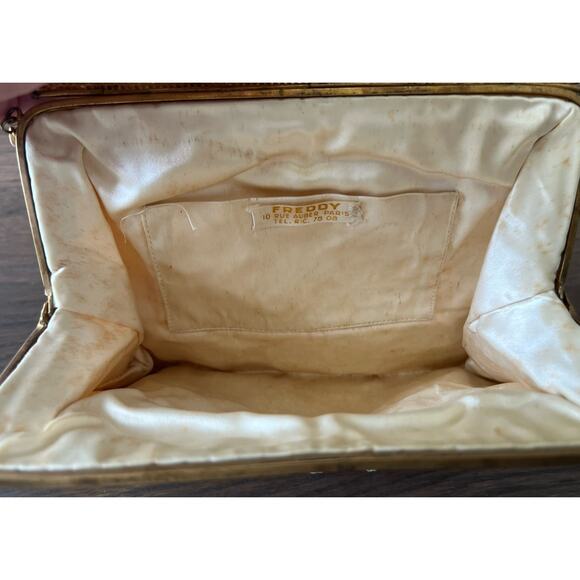 Vintage Freddy Paris Ivory Beaded 50s Designer Handbag Purse Romantic Floral - Picture 10 of 11